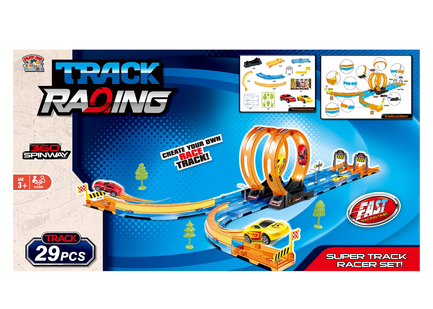 Race Car Track Toy 29 PCS – Double Loop 360° Super Track Racing Set