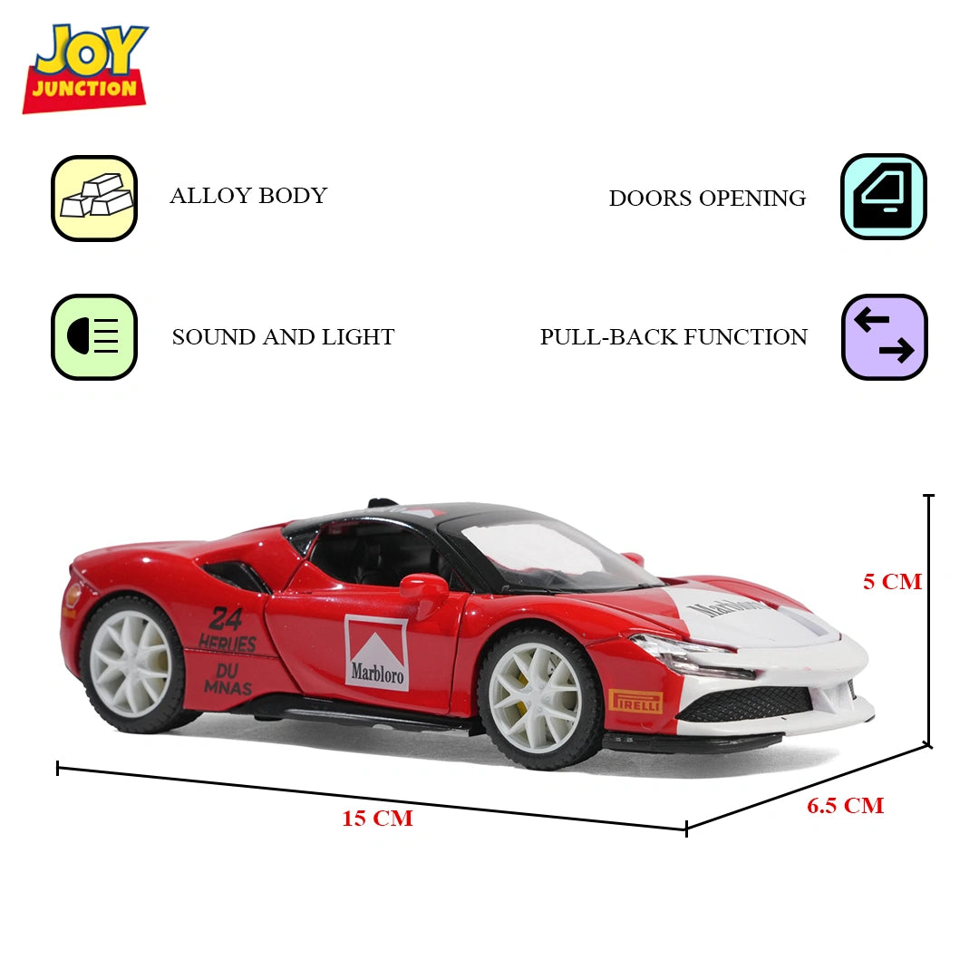 Ferari Marlboroo 1:32 Scale Diecast Pull Back Toy Car with Openable Doors, Lights & Engine Sound