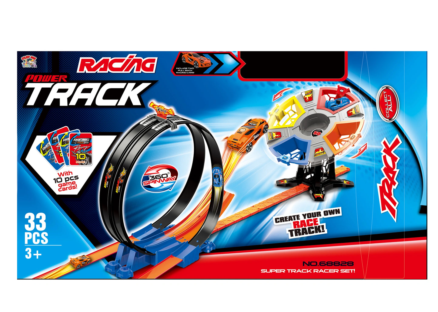Track Set 33PC Racing Car Track Toy with 360° Loops, Ramps & Checkpoints for Kids