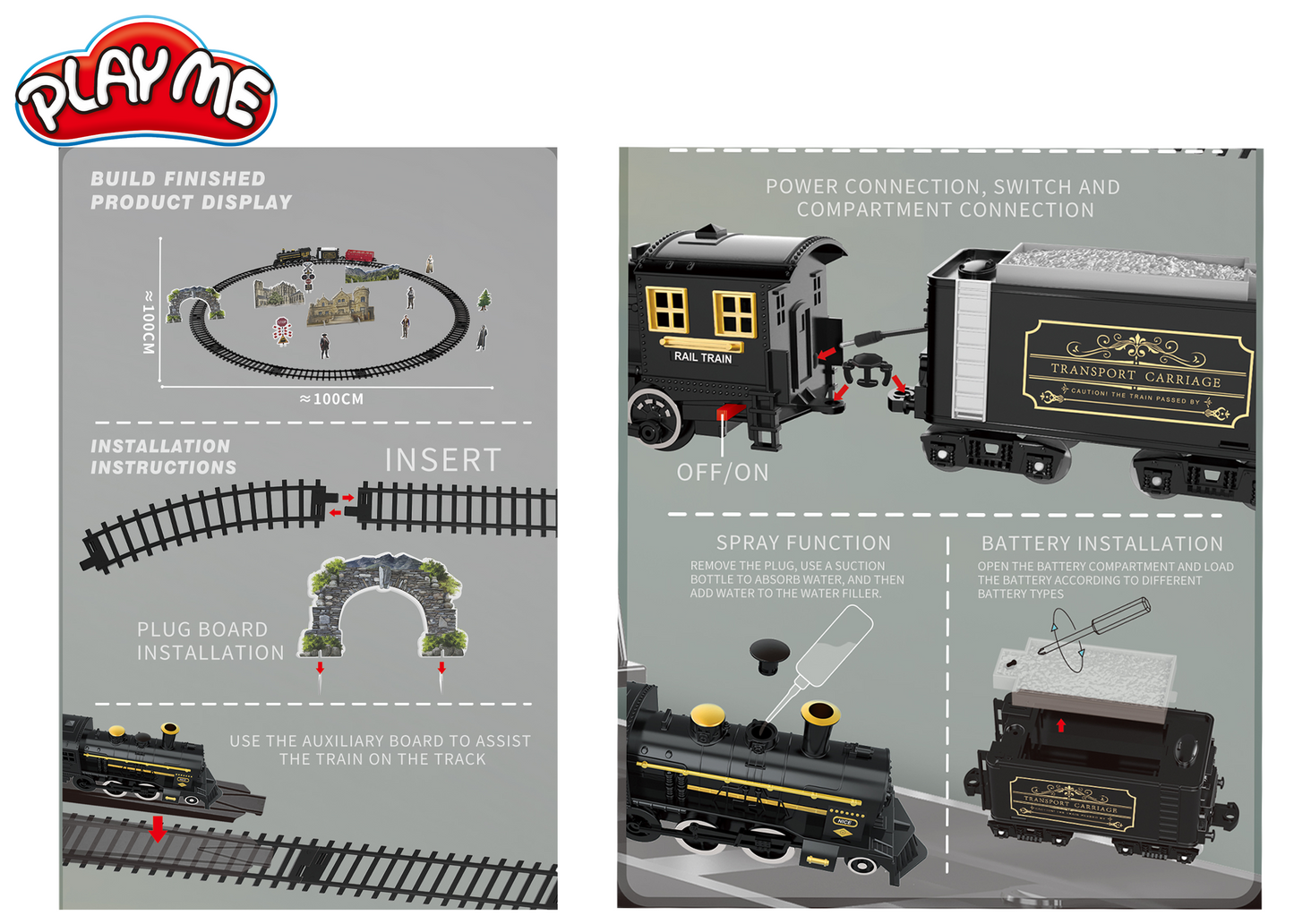 Electric Toy Train Set with Tracks, Steam, Light & Sound – 100 cm Battery Operated Train Toy for Kids