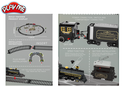 Electric Toy Train Set with Tracks, Steam, Light & Sound – 100 cm Battery Operated Train Toy for Kids