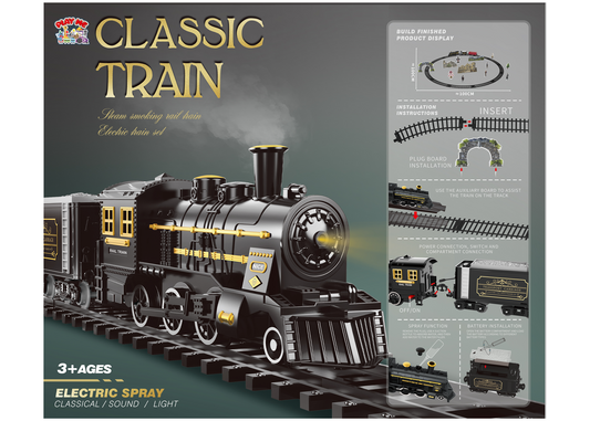 Electric Toy Train Set with Tracks, Steam, Light & Sound – 100 cm Battery Operated Train Toy for Kids