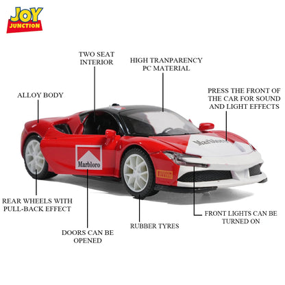 Ferari Marlboroo 1:32 Scale Diecast Pull Back Toy Car with Openable Doors, Lights & Engine Sound