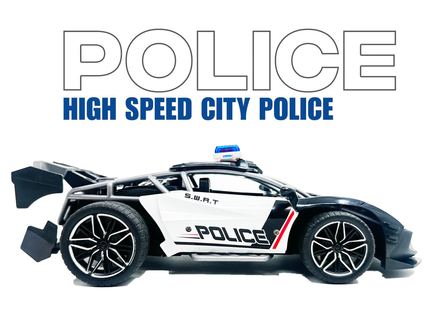Remote Control Police Car Toy 1:16 Scale RC Car with Lights, Siren & Mist Spray
