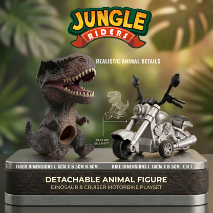 Friction Powered Push & Go Jungle Riders Dinosour - Animal Bike Toy for Kids, Detachable Animal, No Batteries Required