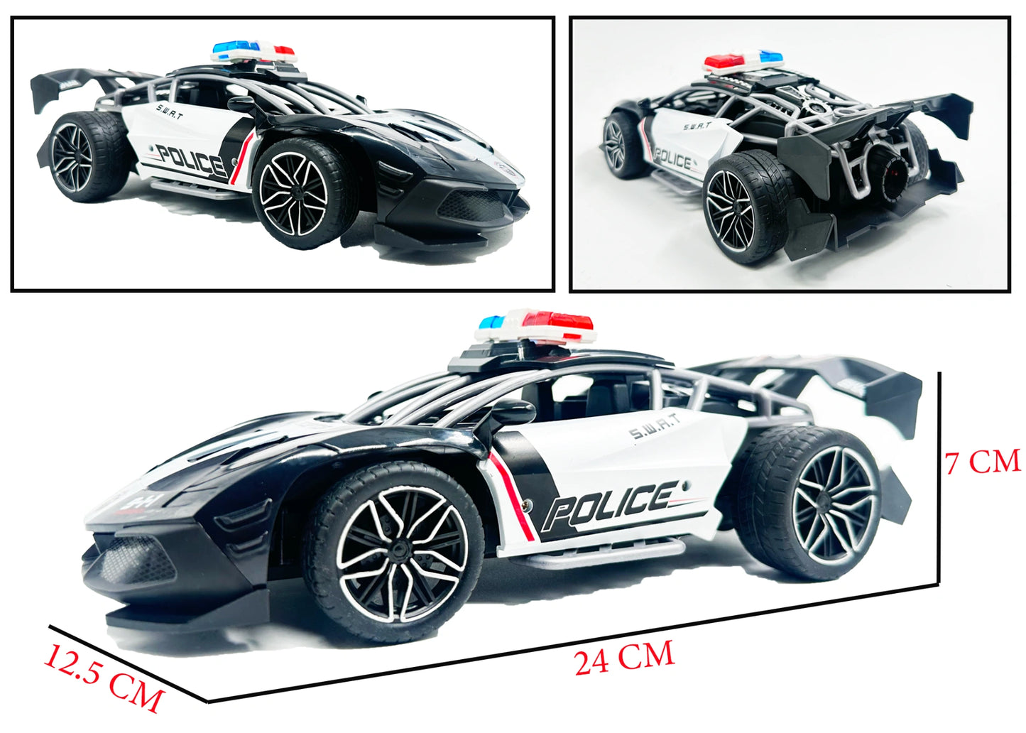 Remote Control Police Car Toy 1:16 Scale RC Car with Lights, Siren & Mist Spray