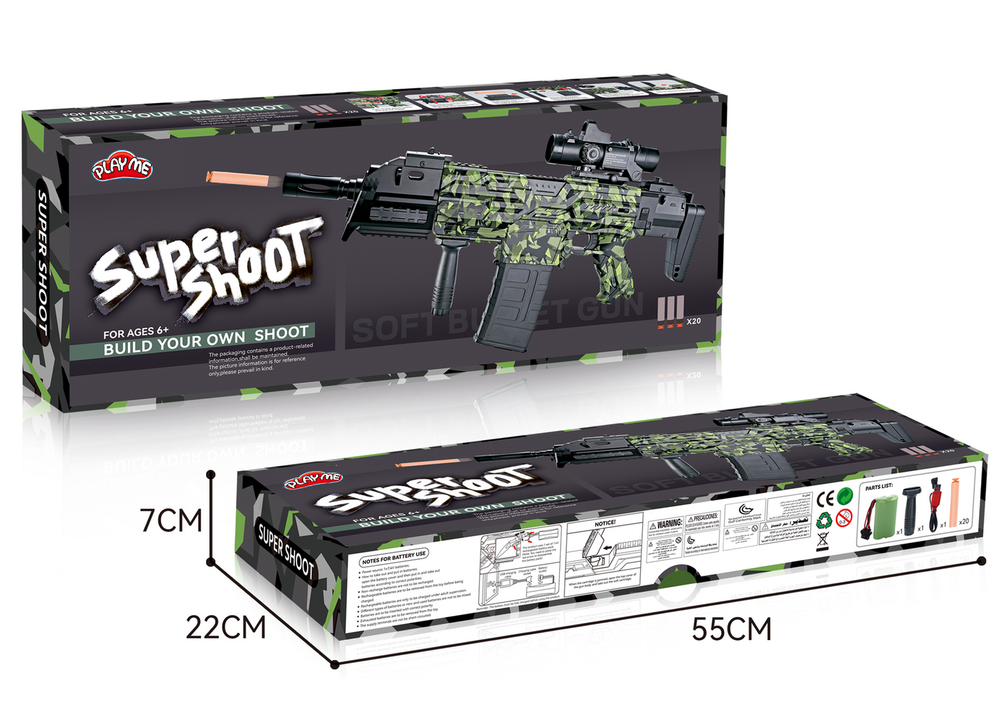 Electronic Shoot Soft Bullet Camouflage Gun Battery Operated Rechargable Best Gift for Children (Rifle)