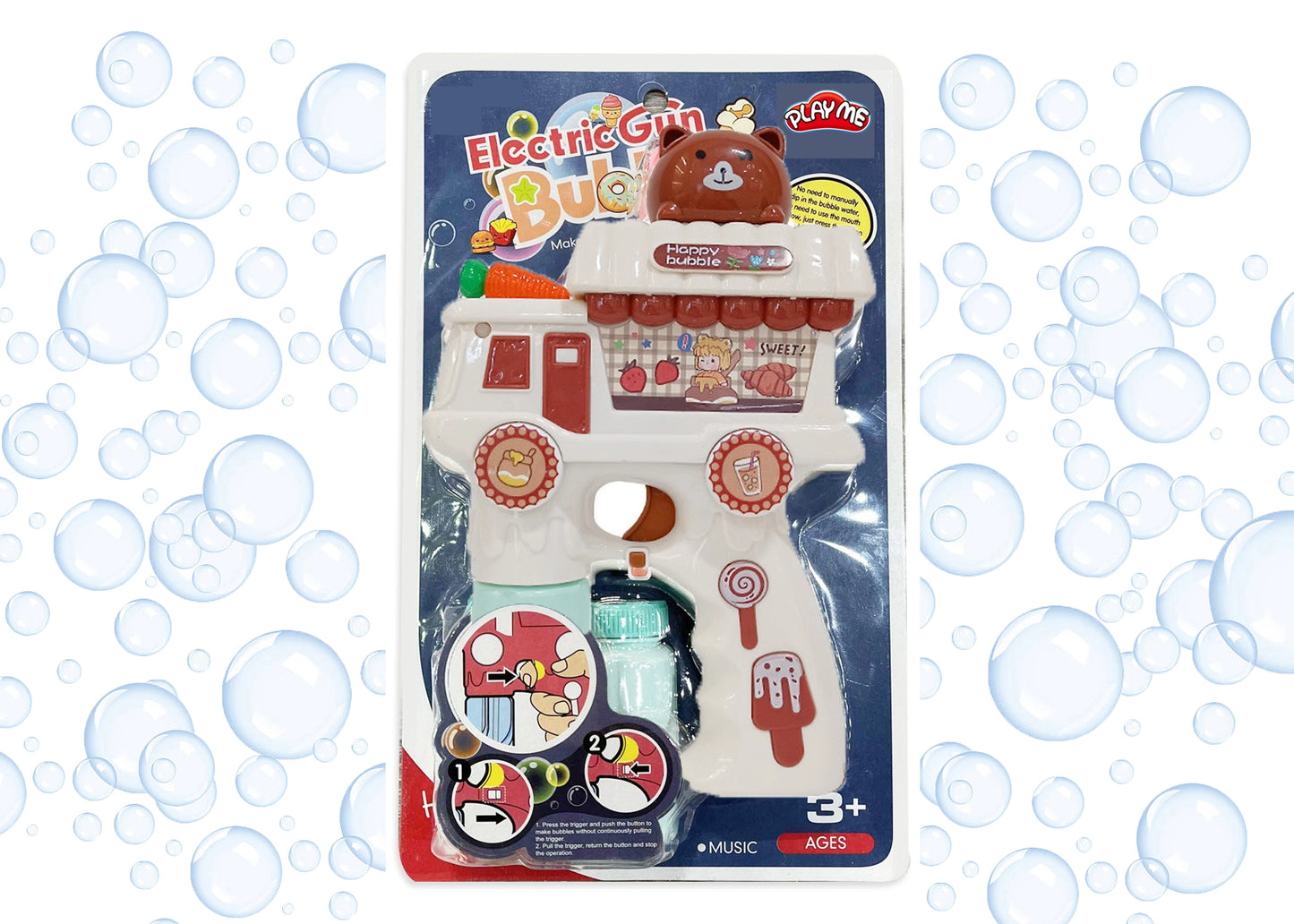 Electric Cat Bubble Gun Toy for Kids with Lights, Music & 2 Bubble Solution Bottles