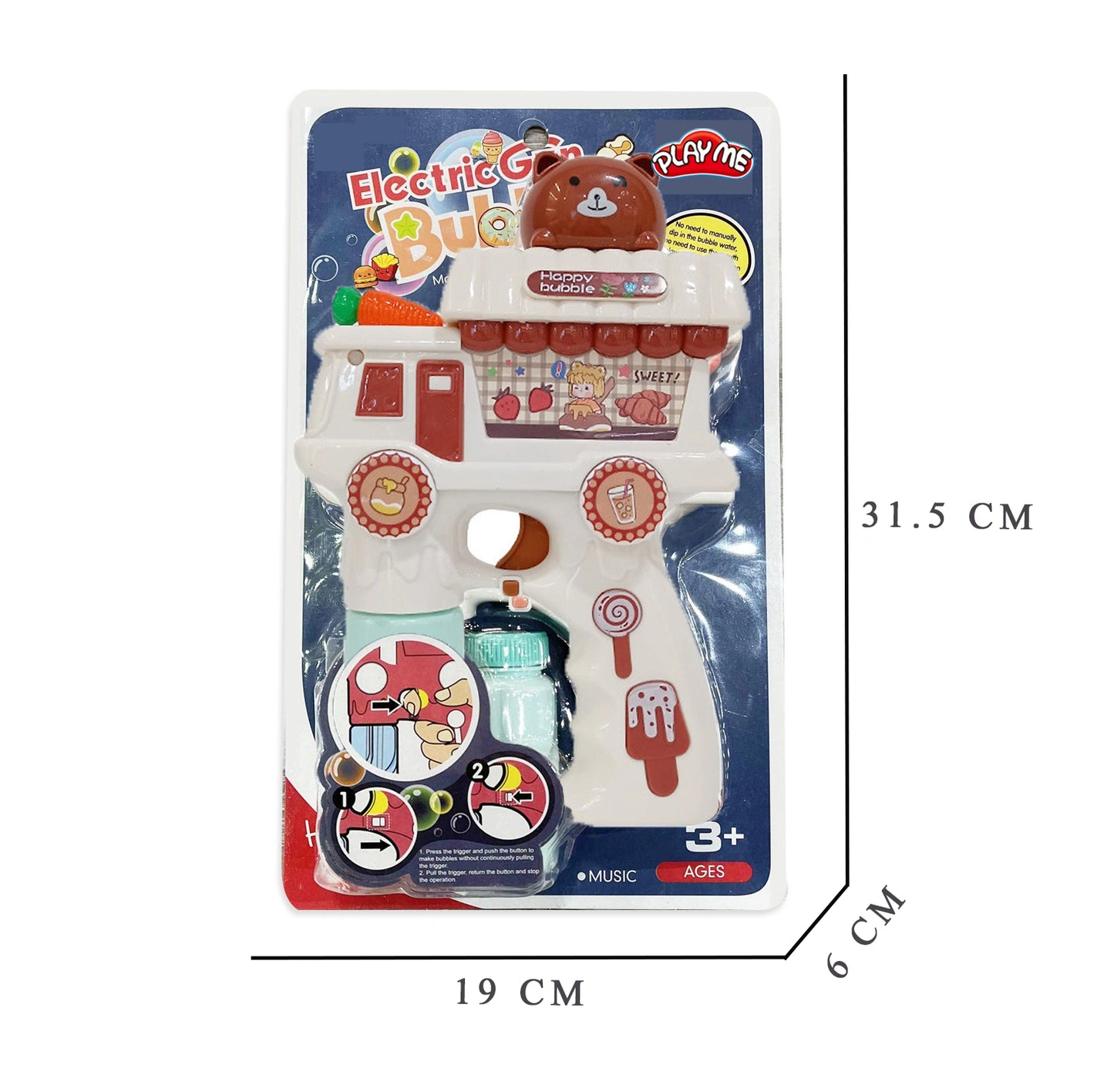 Electric Cat Bubble Gun Toy for Kids with Lights, Music & 2 Bubble Solution Bottles