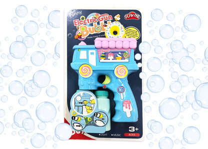 Electric Donut Bubble Gun Toy for Kids with Lights, Music & 2 Bubble Solution Bottles