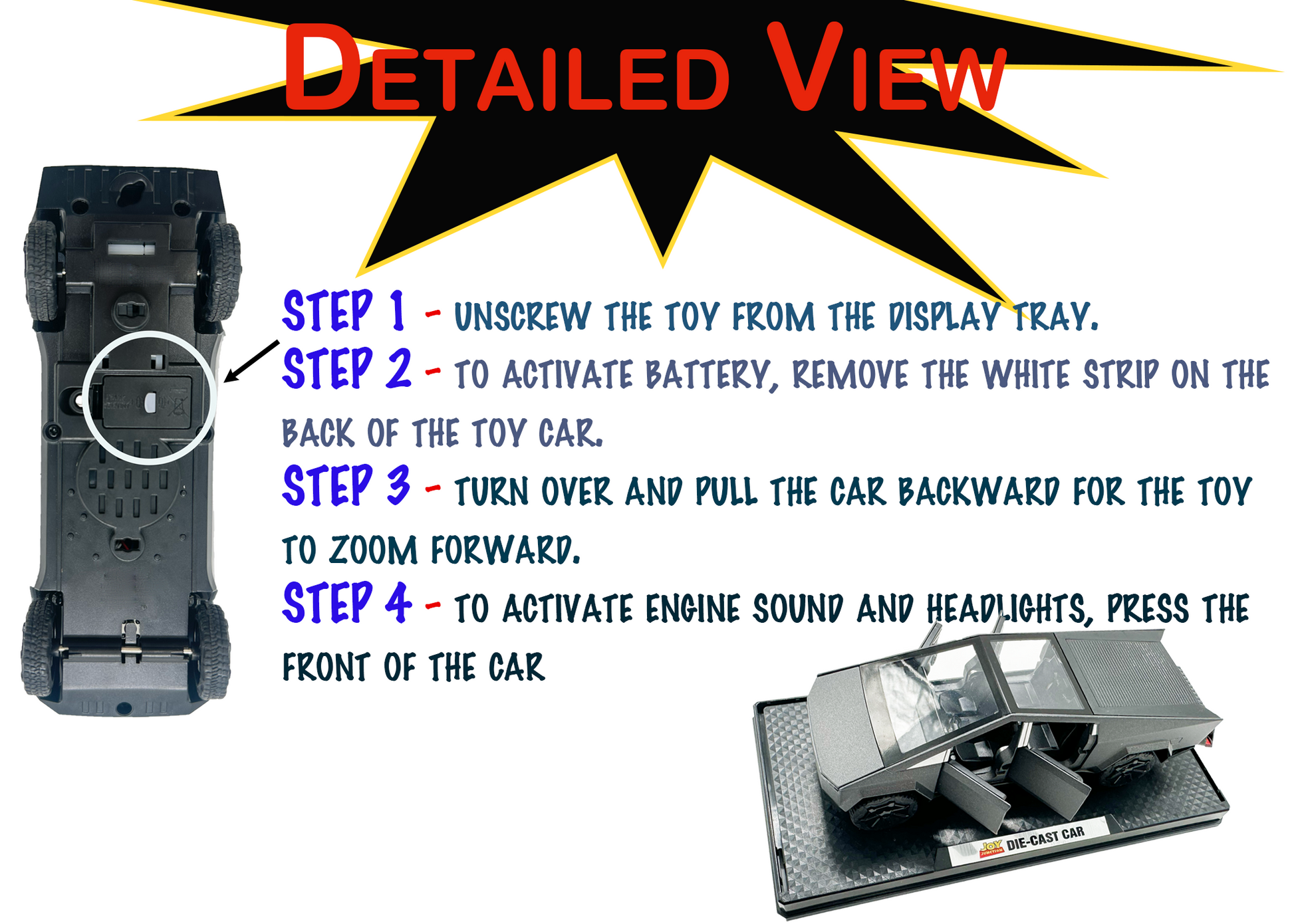 Tesla Cyber Truck Limited Edition 1:32 Scale Metal Pull Back Toy car with Openable Doors, Light & Engine Sound - Image 6