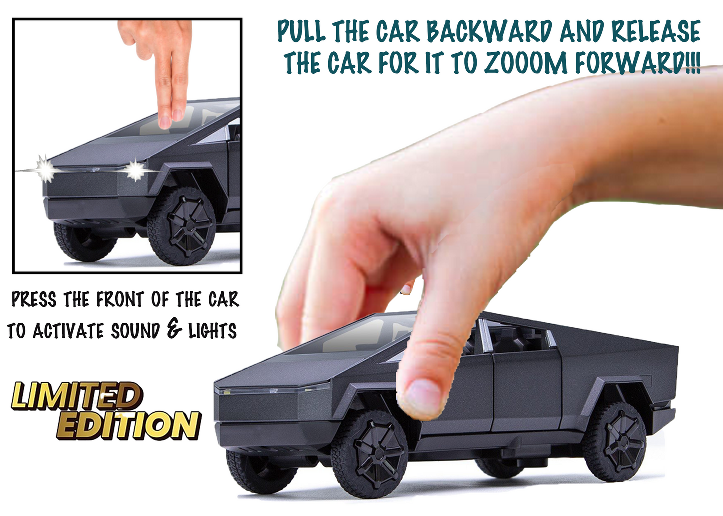 Tesla Cyber Truck Limited Edition 1:32 Scale Metal Pull Back Toy car with Openable Doors, Light & Engine Sound - Image 7