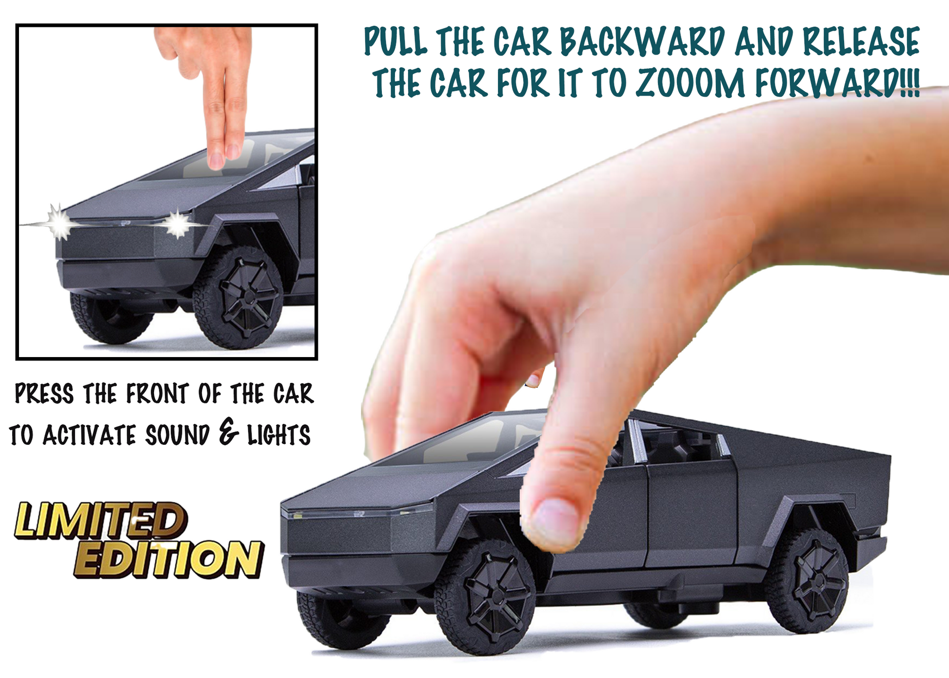 Tesla Cyber Truck Limited Edition 1:32 Scale Metal Pull Back Toy car with Openable Doors, Light & Engine Sound - Image 7