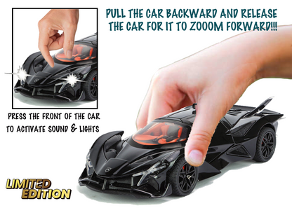 Apollo Limited Edition 1:32 Scale Metal Pull Back Toy car with Openable Doors, Light & Engine Sound