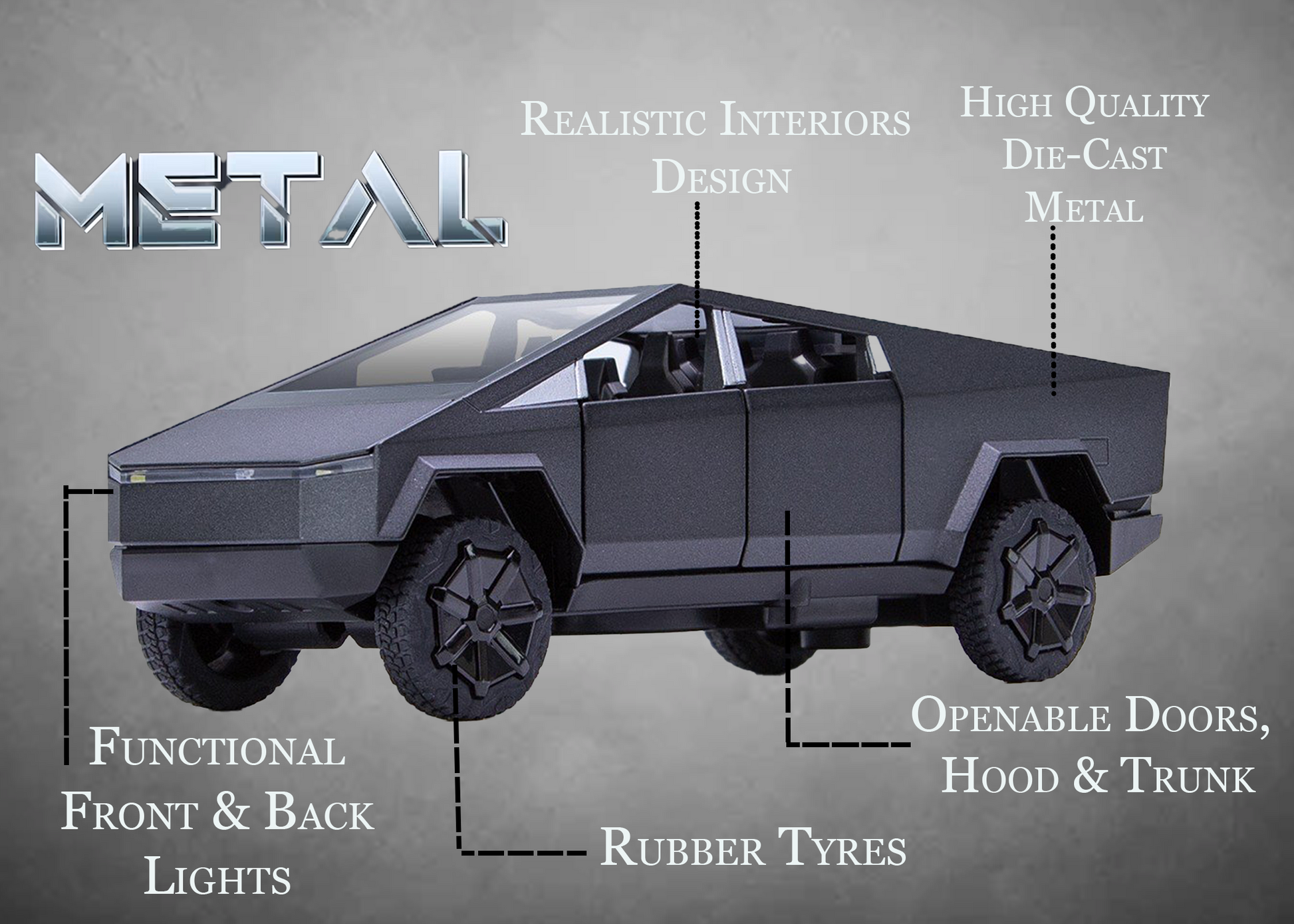 Tesla Cyber Truck Limited Edition 1:32 Scale Metal Pull Back Toy car with Openable Doors, Light & Engine Sound - Image 8