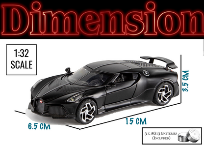 Bugatti Limited Edition 1:32 Scale Metal Pull Back Toy car with Openable Doors, Light & Engine Sound
