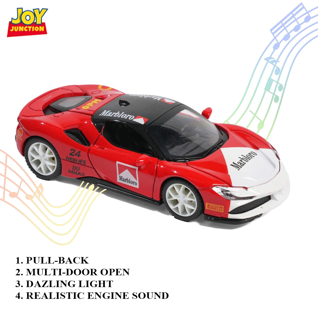Ferari Marlboroo 1:32 Scale Diecast Pull Back Toy Car with Openable Doors, Lights & Engine Sound