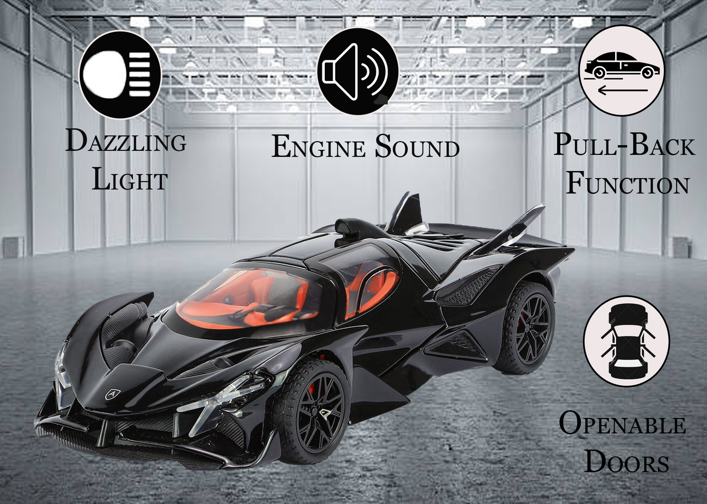 Apollo Limited Edition 1:32 Scale Metal Pull Back Toy car with Openable Doors, Light & Engine Sound