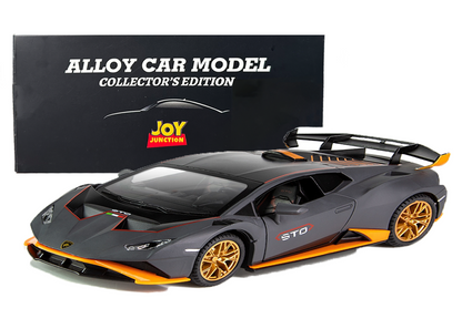 Lambo Hurracan STO Metal Toy Car – 1:24 Die-Cast Pull-Back Model with Openable Doors, Light and Sound