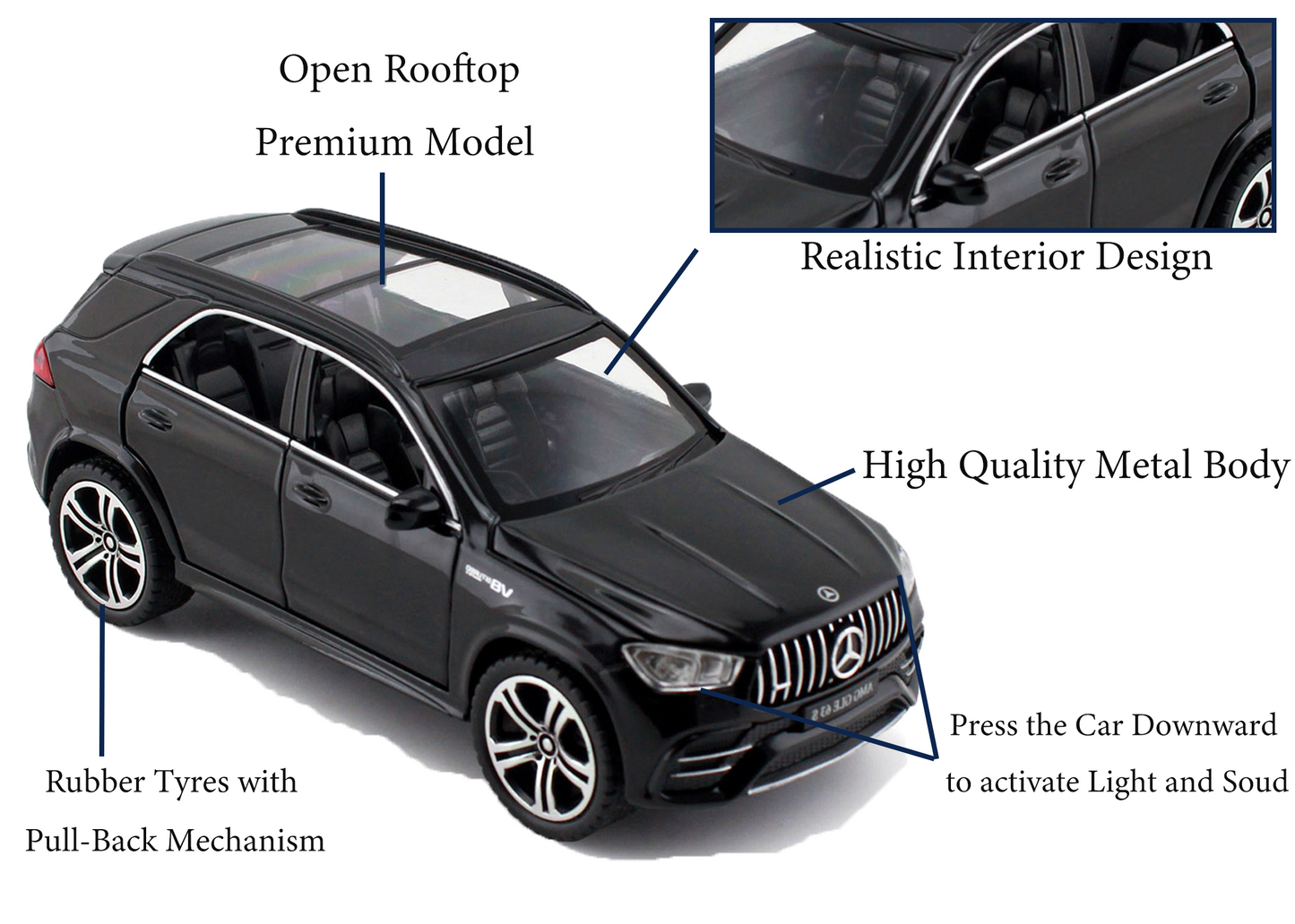 Mercadez Benz GLE G63 1:32 Scale Alloy Metal Pullback Toy car with Openable Doors Light Music