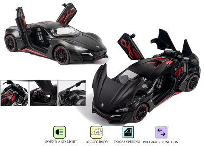Lykann Hypersportt 1:24 Scale Diecast Toy Car – Metal Pull-Back Supercar with Lights, Music & Opening Doors