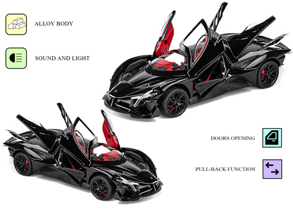 Apolloo EVO Metal Diecast Toy Car – 1:24 Scale Pull Back Model with Lights, Sound & Openable Doors