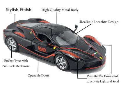Ferari FXXXK 1:32 Scale Diecast Pull Back Toy Car with Openable Doors, Lights & Engine Sound