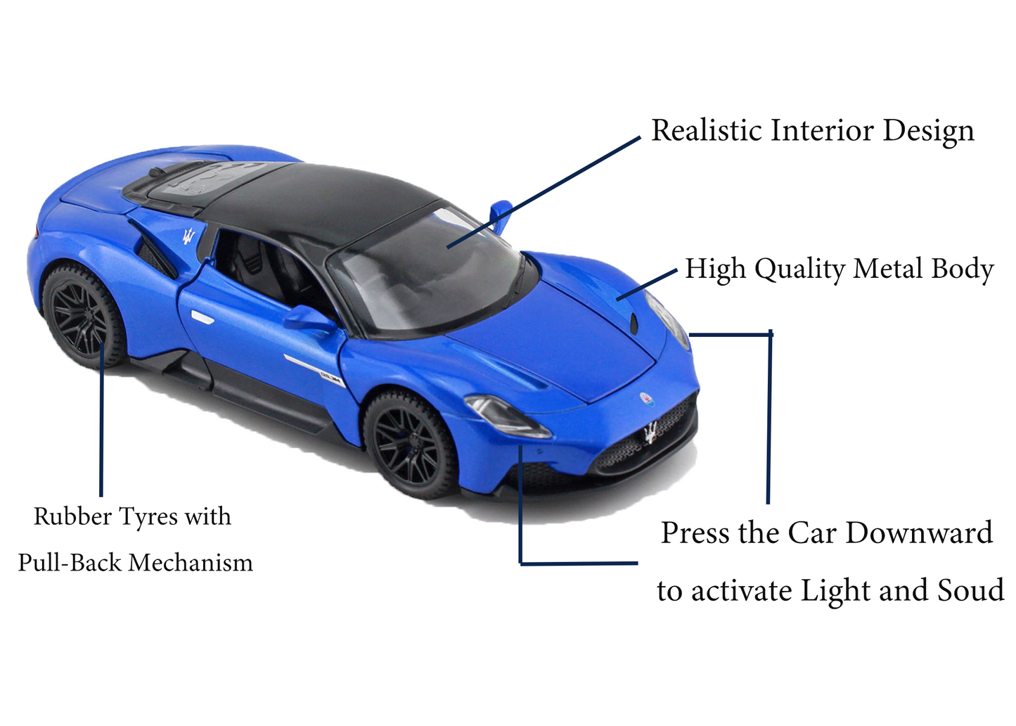 Mesarati MC20 1:32 Scale Alloy Metal Pull Back Toy car with Openable Doors Light Music