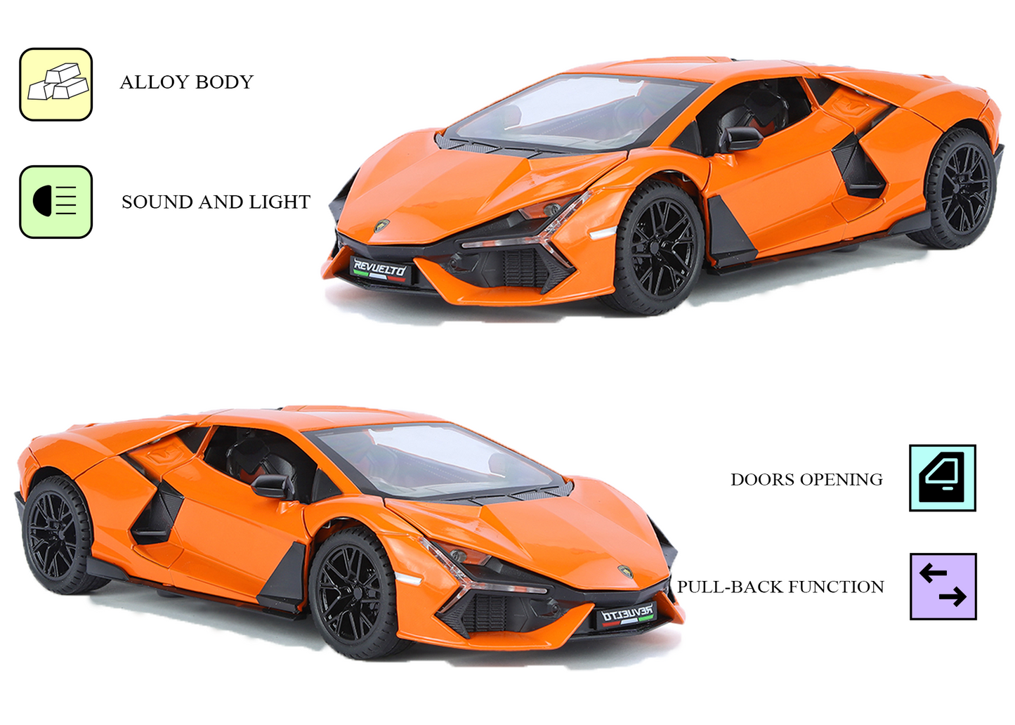 Lamborghini Daniel Street 1:24 Scale Alloy Metal Pullback Toy car with Openable Doors Light Music