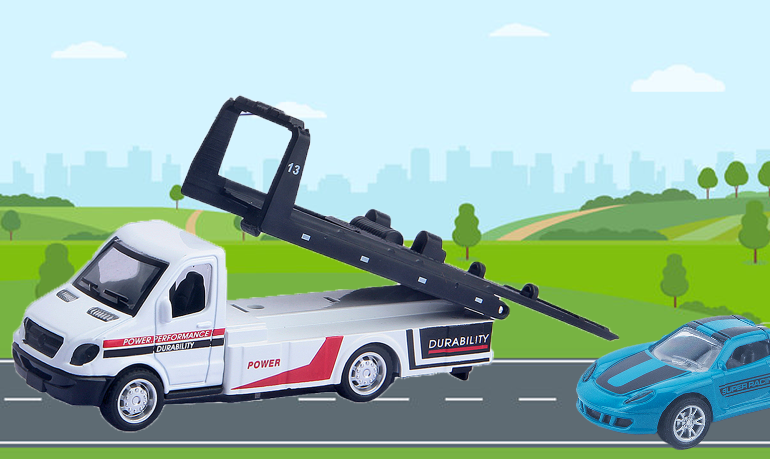 Alloy Die-Cast Tractor Trailer Pull Back Carrier Vehicle Metal Truck with Car Convertable Hood Truck - Image 4