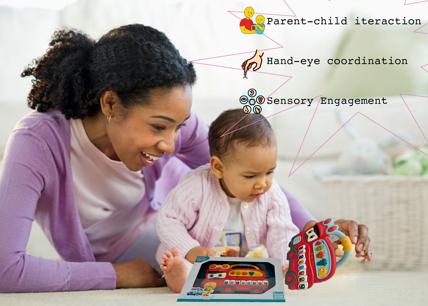 Fire Truck Musical Toy – Crawling Learning Toy with LED Lights for Infants - Image 4