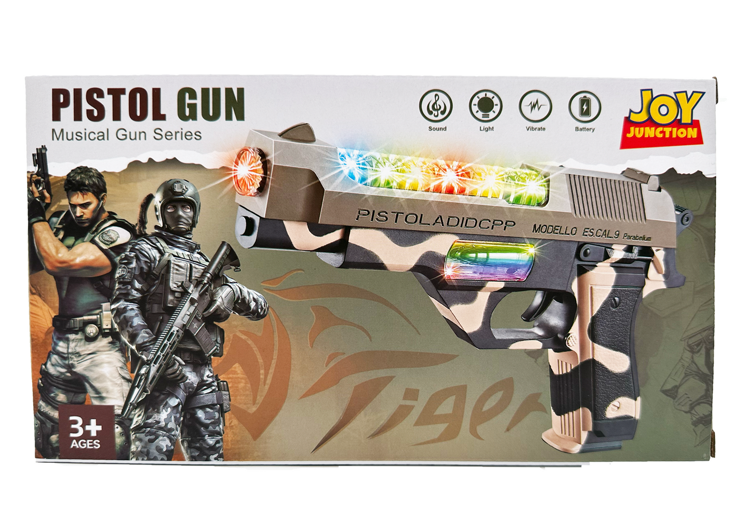 Pistol Gun for Kids with Light, Sound & Vibration – Army Style Musical Toy Gun