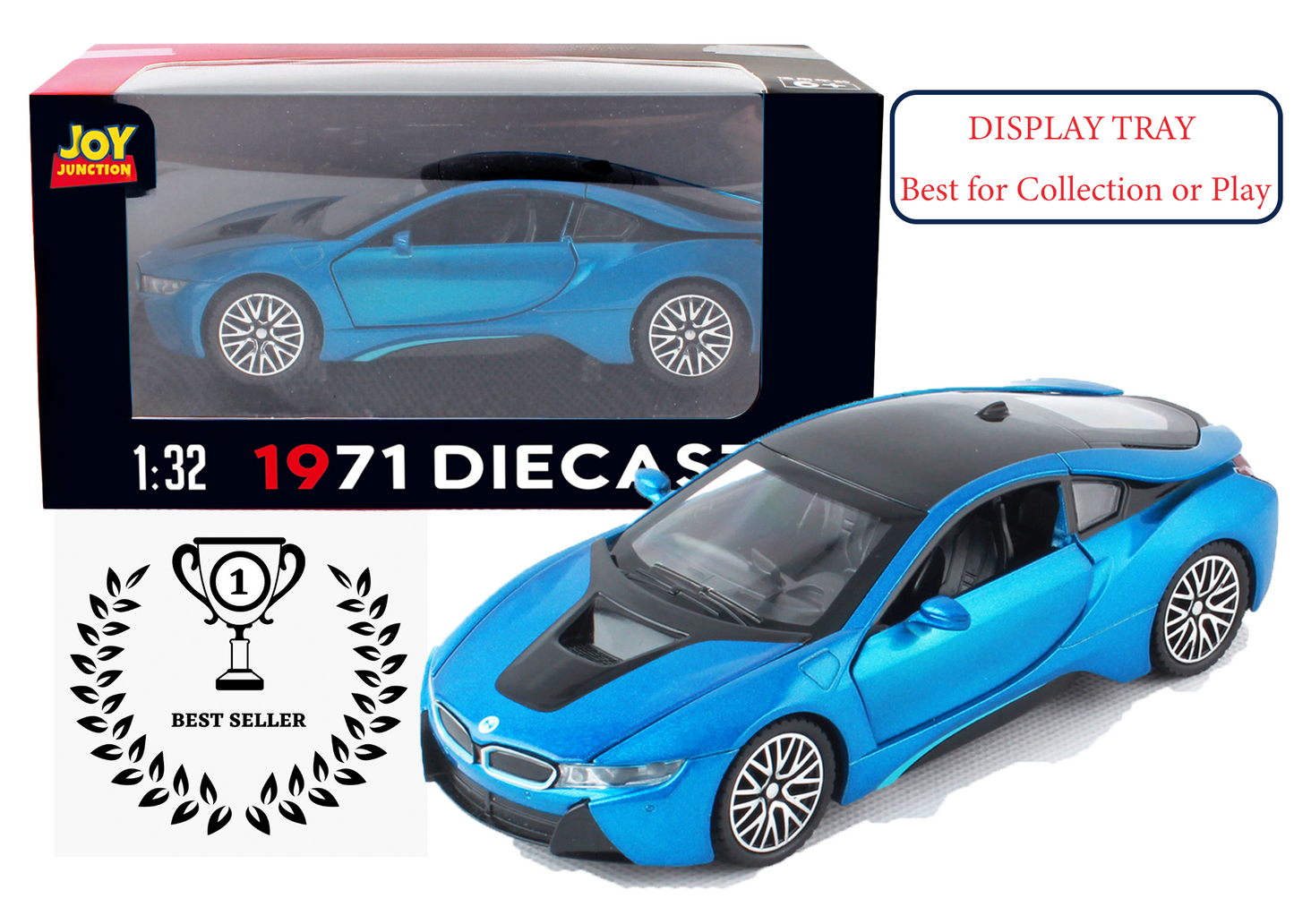 BMW I8 1:32 Scale Alloy Metal Pullback Toy car with Openable Doors Light Music
