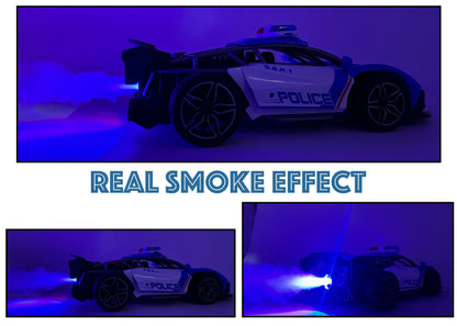 Remote Control Police Car Toy 1:16 Scale RC Car with Lights, Siren & Mist Spray