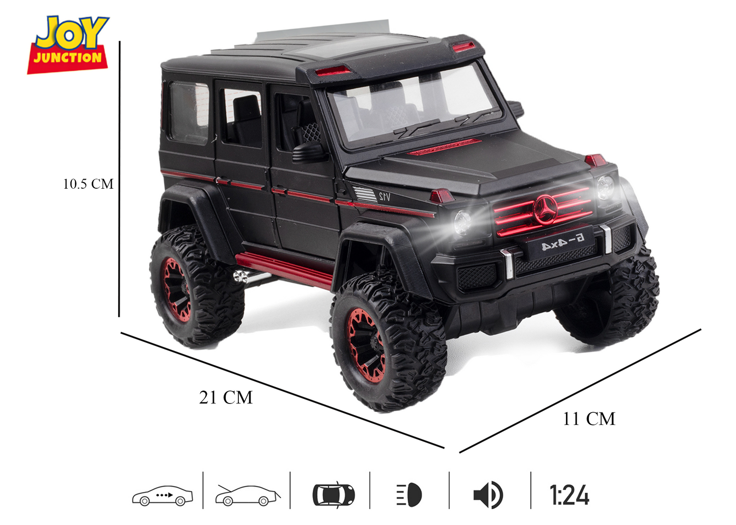 Mercedes-Benz G500 1:24 Scale Alloy Metal Pullback Toy car with Display Box, Openable Doors Light Music