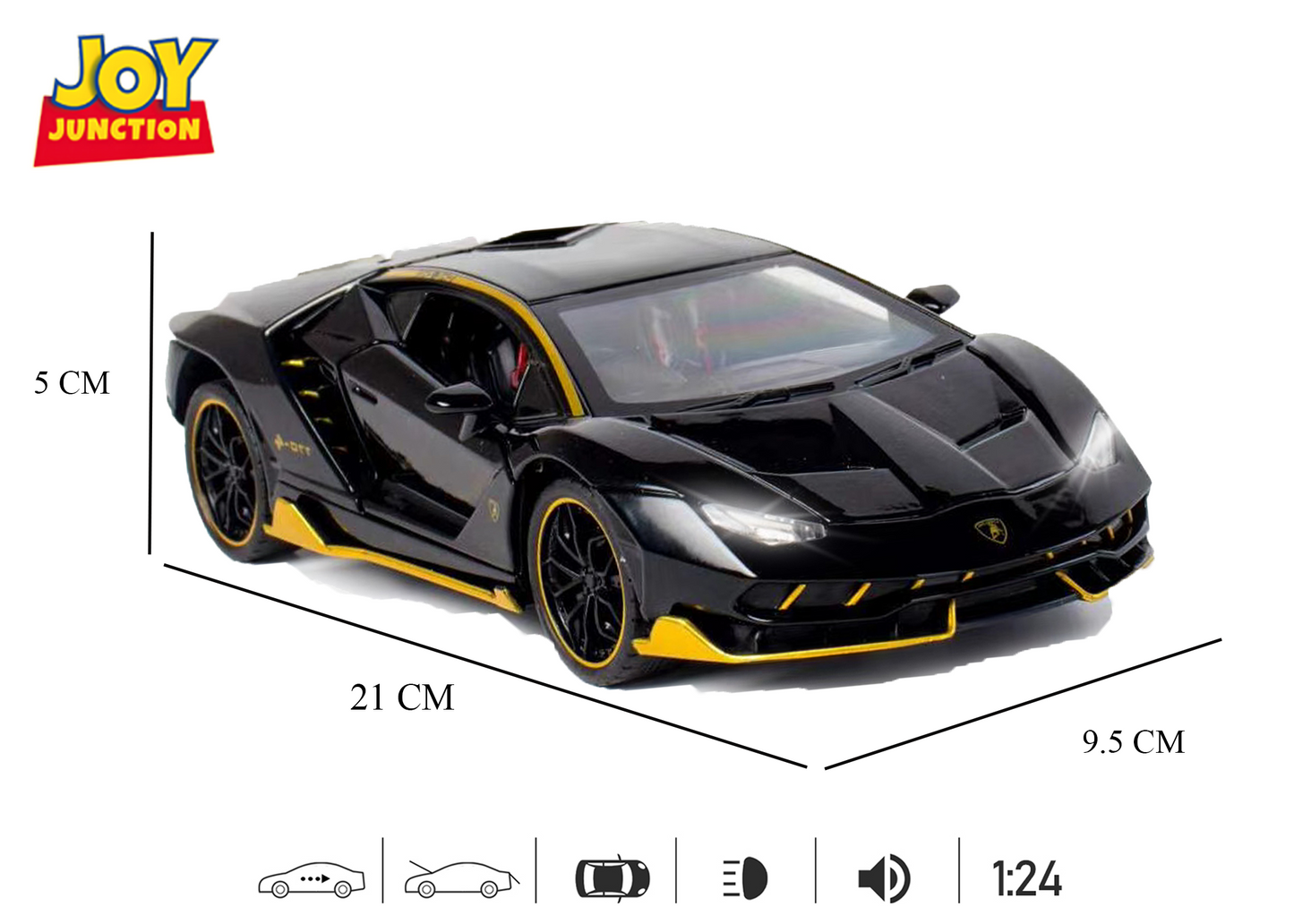 Lambo 1:24 Scale Die-cast Pull Back Toy Car with Lights, Music & Openable Doors