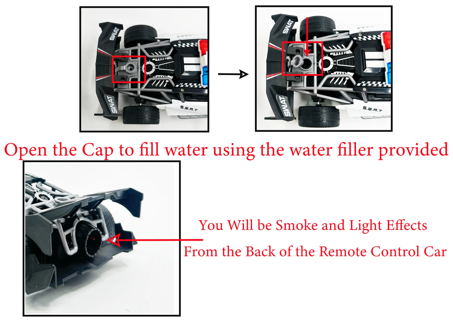 Remote Control Police Car Toy 1:16 Scale RC Car with Lights, Siren & Mist Spray