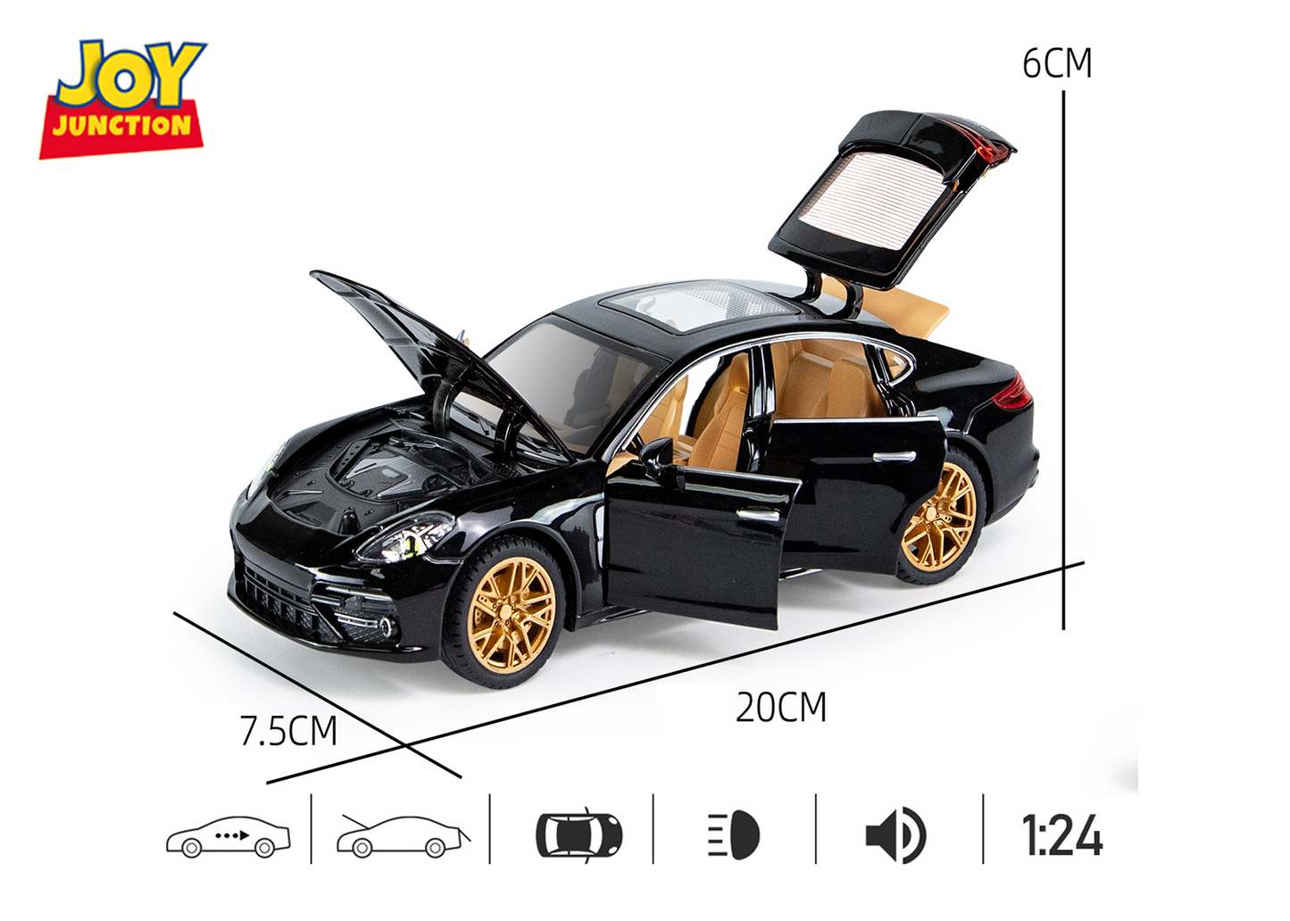 Porshe Panemera Metal Toy Car – 1:24 Die-Cast Pull-Back Model with Lights, Sound & Openable Doors