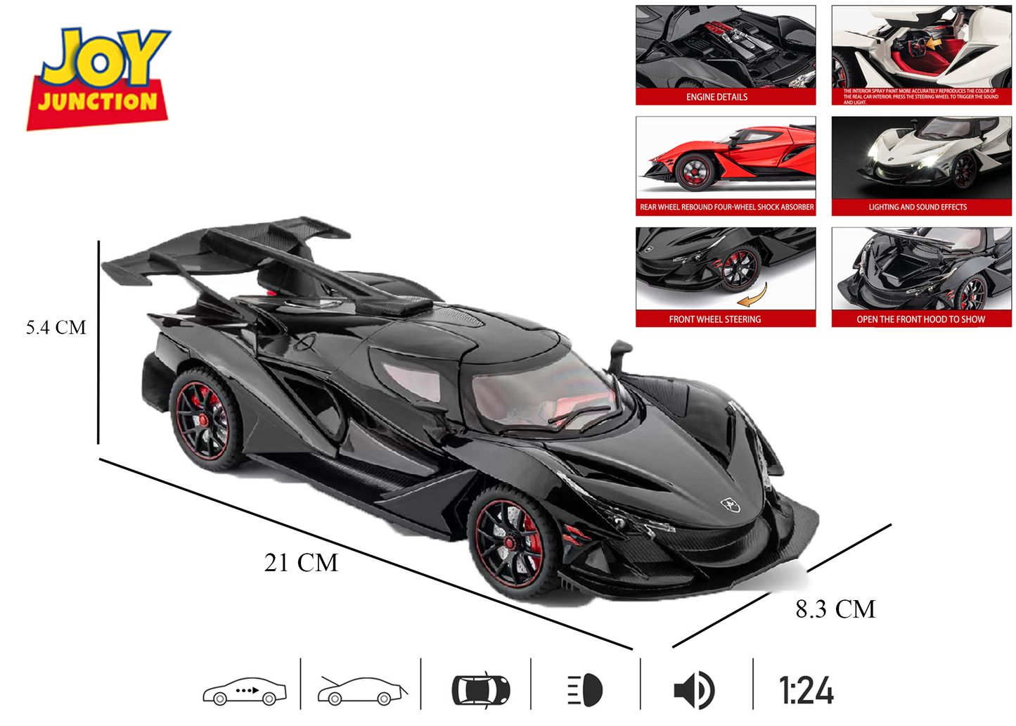 Apolloo IE CZ161 1:24 Scale Die-cast Alloy Toy Car with Lights, Sound & Openable Doors