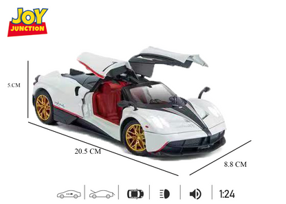Paganii Huayraa BC 1:24 Scale Diecast Alloy Toy Car with Lights, Sound & Smoke – Pull Back Action, Openable Doors