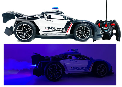 Remote Control Police Car Toy 1:16 Scale RC Car with Lights, Siren & Mist Spray