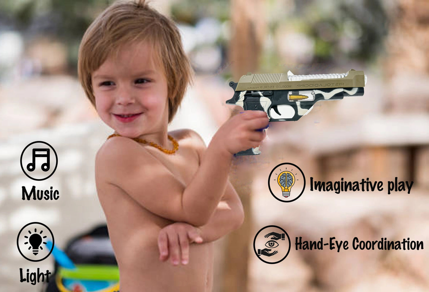 Army Style Toy Gun for Kids with Lights, Sound & Vibration – Action Pistol Toy