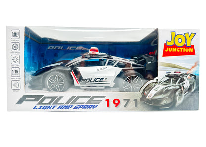 Remote Control Police Car Toy 1:16 Scale RC Car with Lights, Siren & Mist Spray