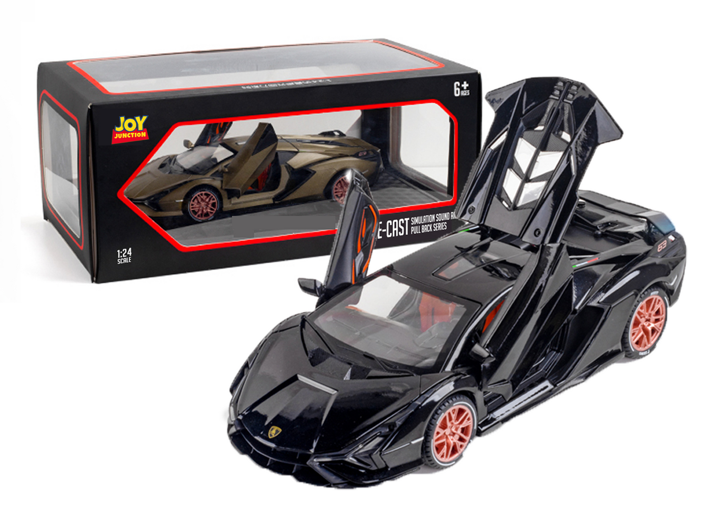 Lamborghini Lightning 1:24 Scale Alloy Metal Pull Back with Display Box, Openable Doors, Lisght, Sound & Water Spray