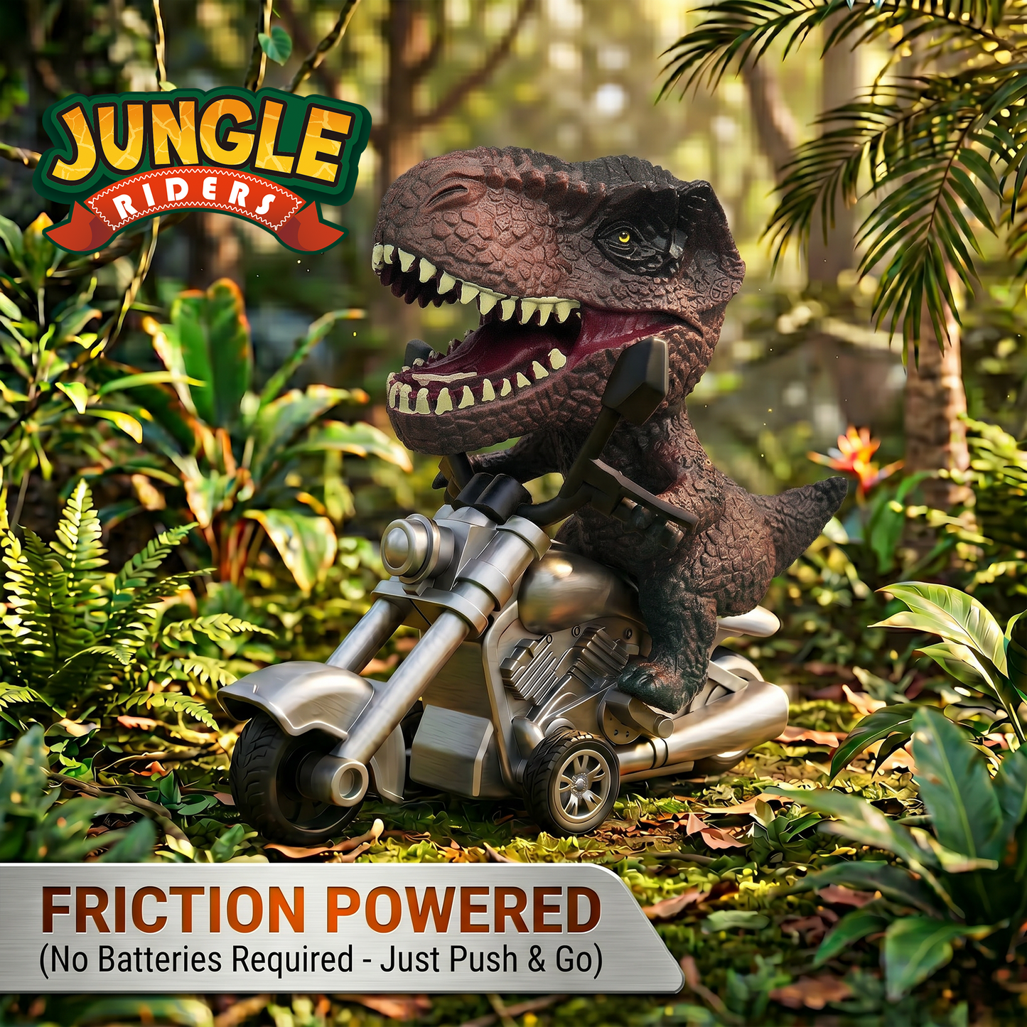 Friction Powered Push & Go Jungle Riders Dinosour - Animal Bike Toy for Kids, Detachable Animal, No Batteries Required
