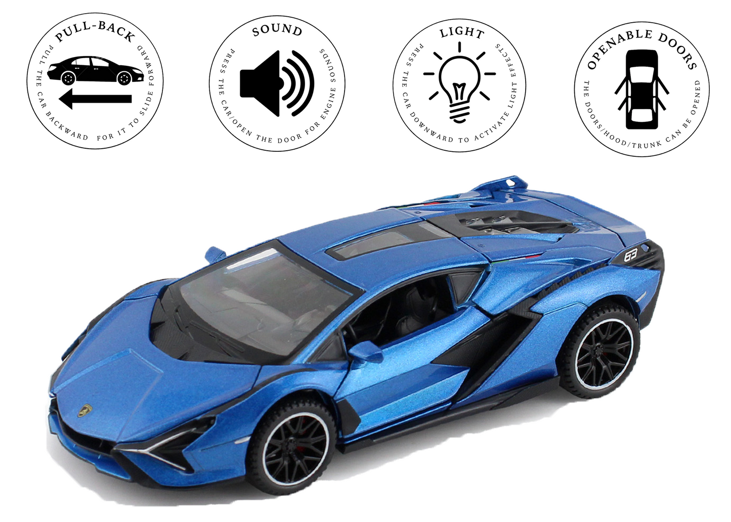 Lambhorgini SIAN Model Car Exclusive Alloy Metal Pull Back Die-cast Car Metal Pullback Toy car with Openable Doors Light Sound