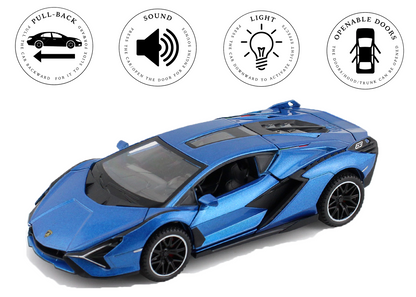 Lambhorgini SIAN Model Car Exclusive Alloy Metal Pull Back Die-cast Car Metal Pullback Toy car with Openable Doors Light Sound