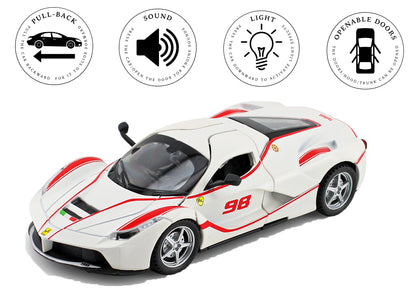 Ferari FXXXK 1:32 Scale Diecast Pull Back Toy Car with Openable Doors, Lights & Engine Sound