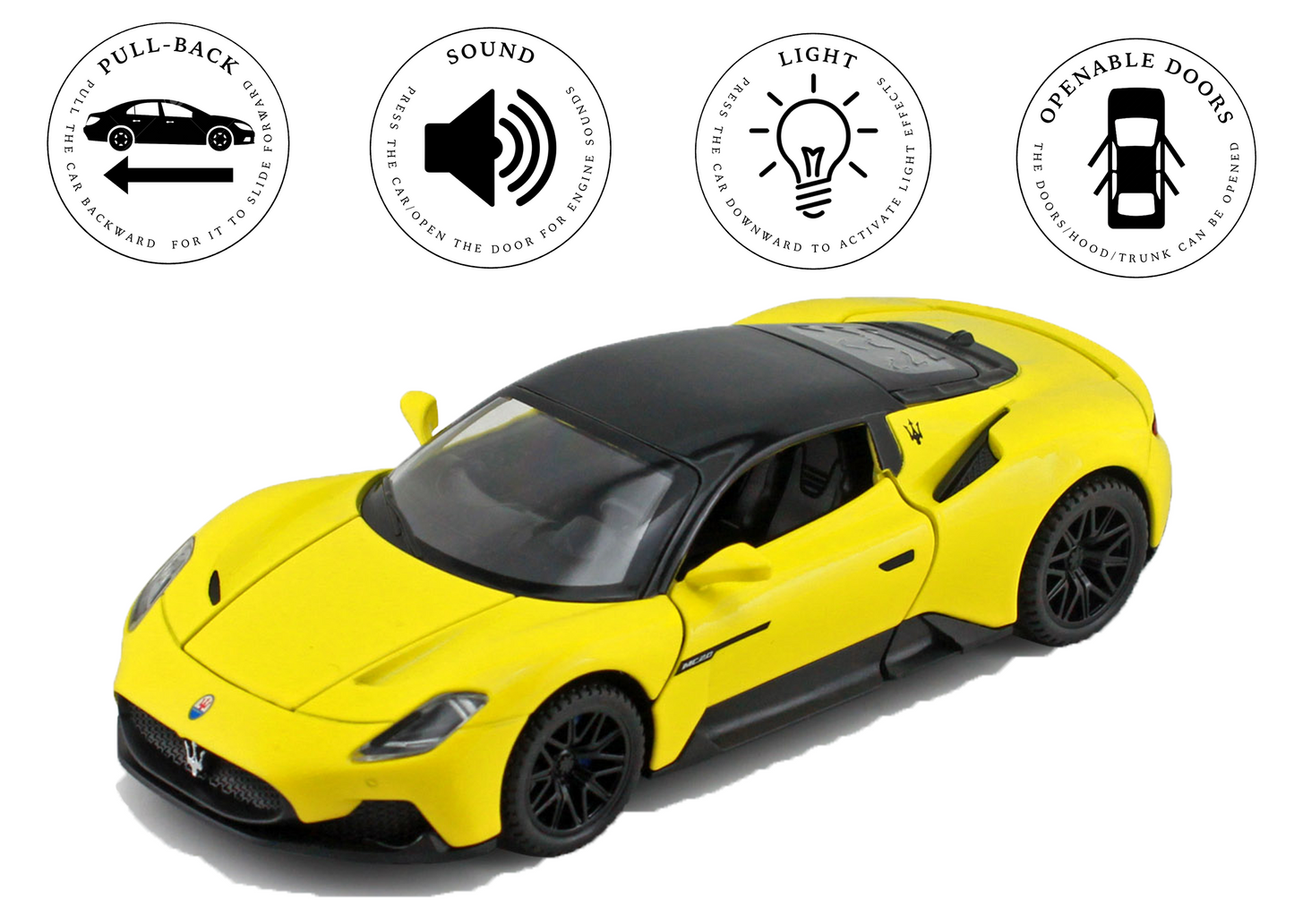 Mesarati MC20 1:32 Scale Alloy Metal Pull Back Toy car with Openable Doors Light Music