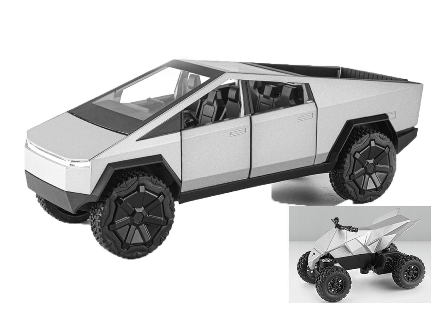 Teslaa Cyber Truck Pickup 1:24 Scale Diecast Car – Alloy Metal Toy with Pull-Back Action, Lights, Music & Openable Doors